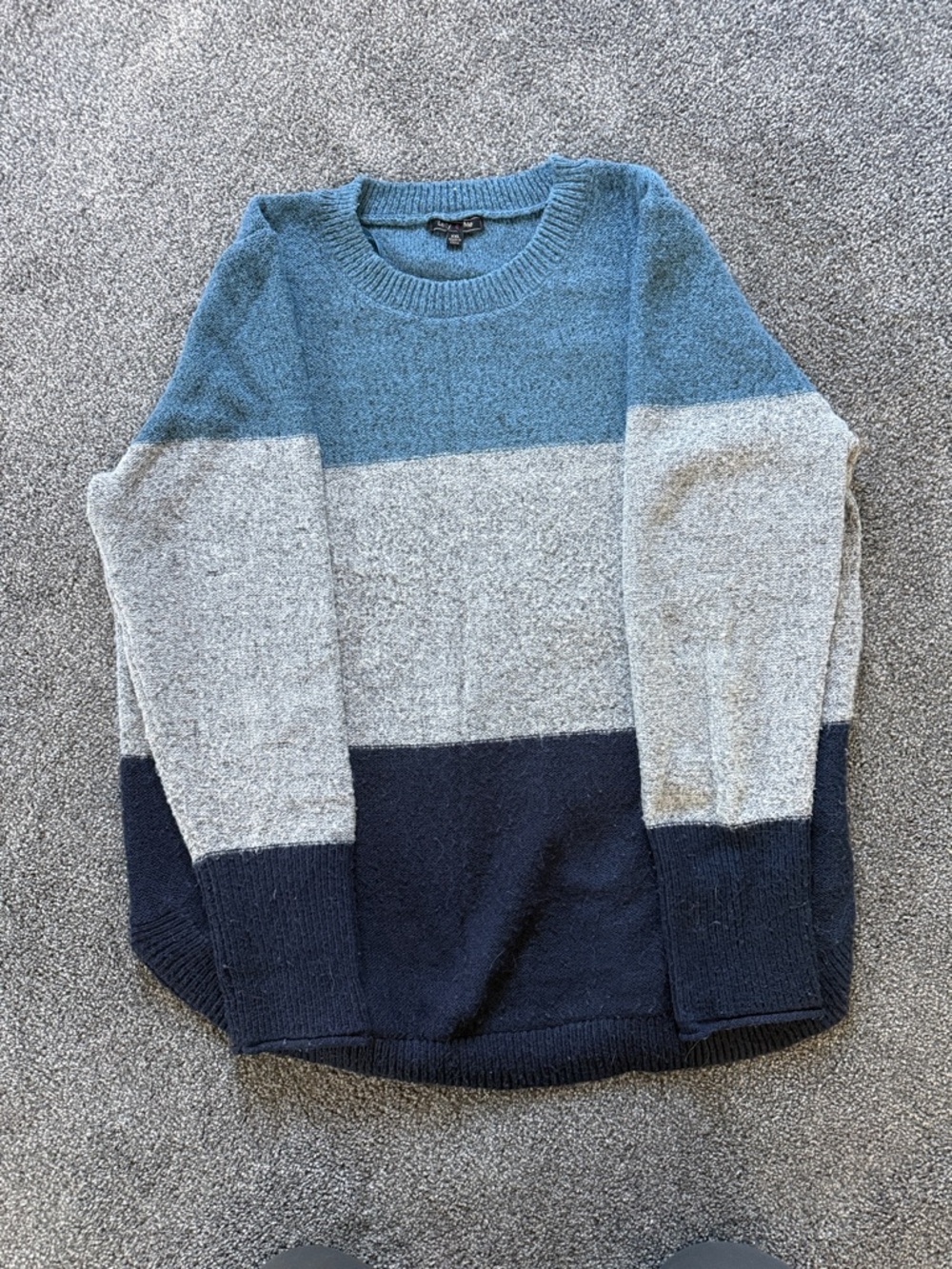 Striped Crewneck Sweater in Blue, Light Gray & Navy
